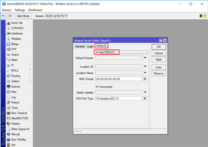 گزینه Hotspot از قسمت IP در منوی سمت چپ کلیک کنید و در تب باز شدهServer Profiles ، گزینه hsprof1 